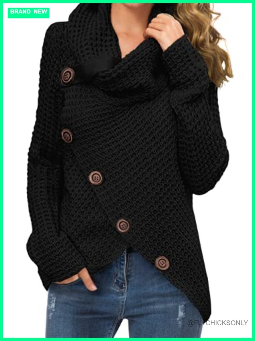 Chunky Knit Cowl Neck Pullover Sweater Long Sleeve Winter Women's